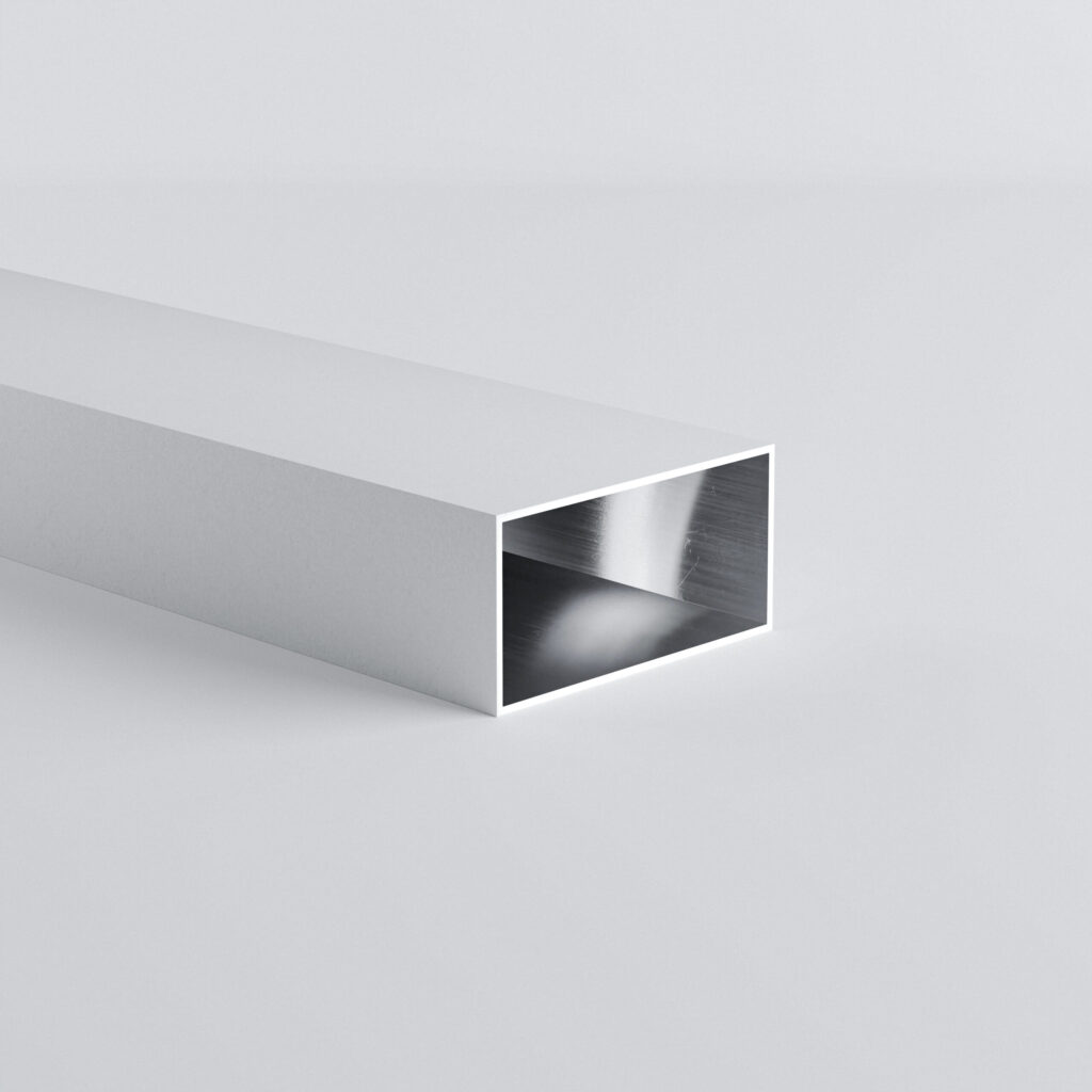 White rectangular metal tube on grey background