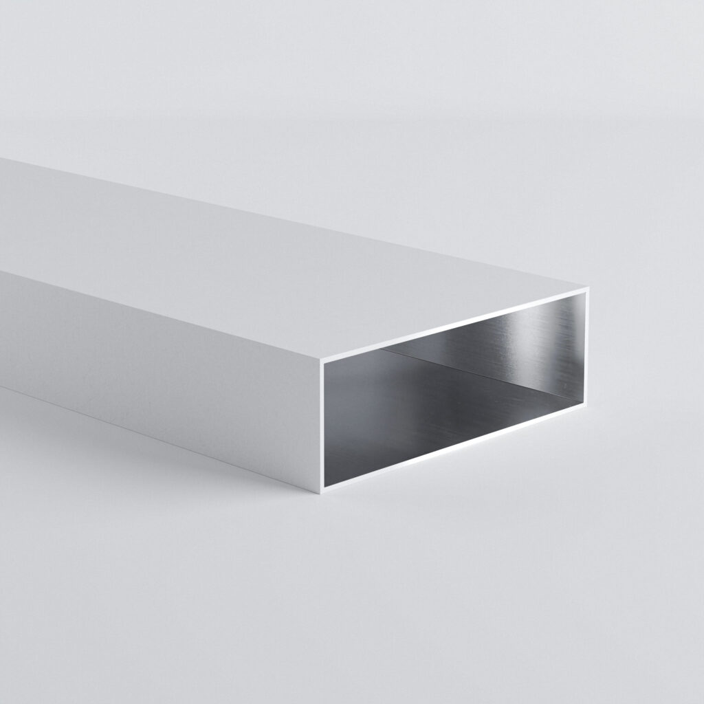 Rectangular metal tube on a flat surface.