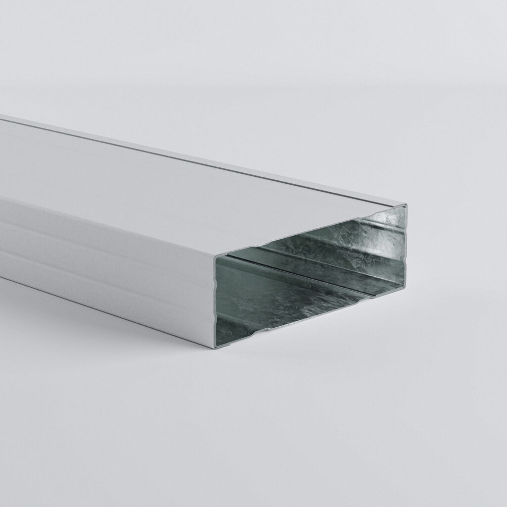 Metal channel profile with a hollow interior.