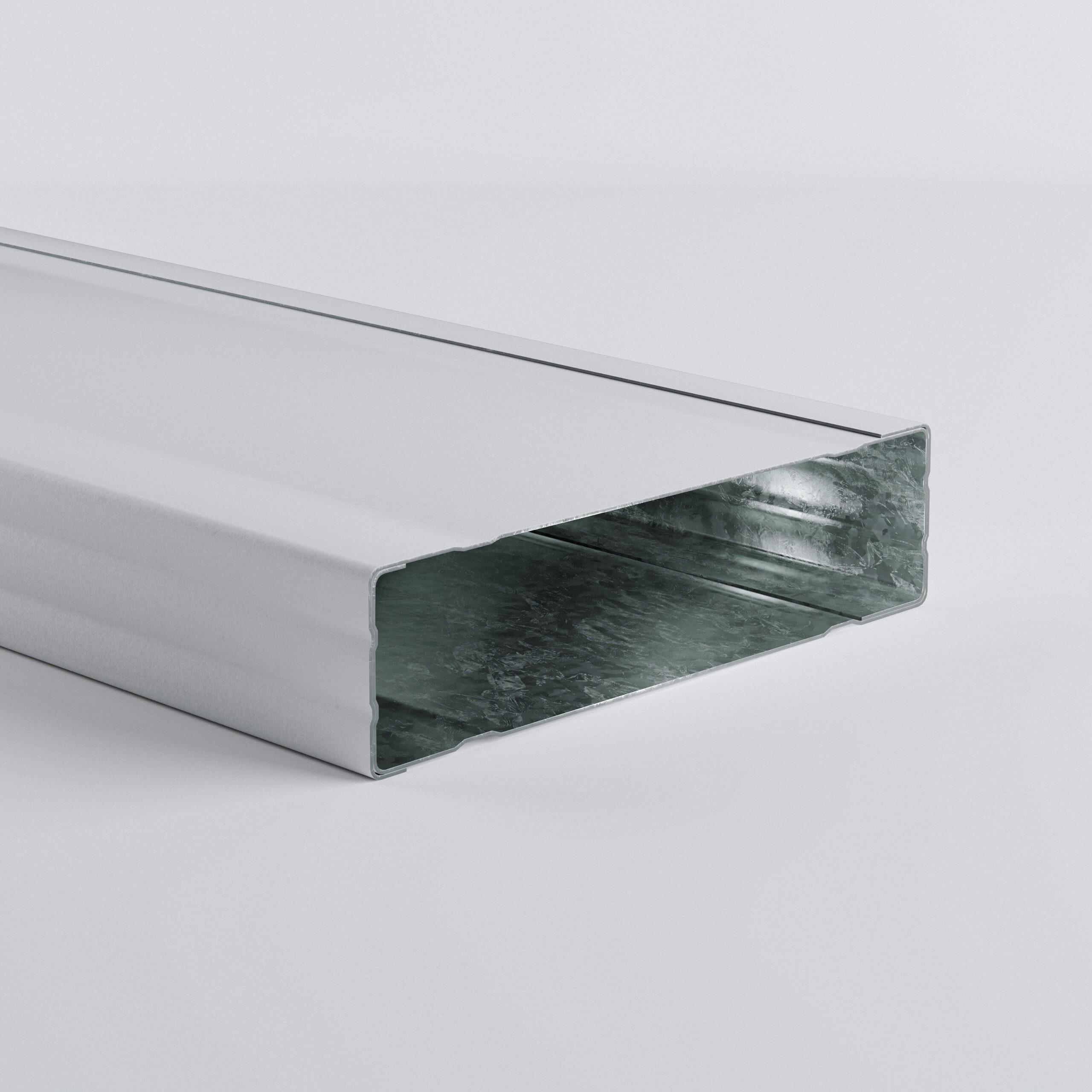 Metal structural channel with open sides.