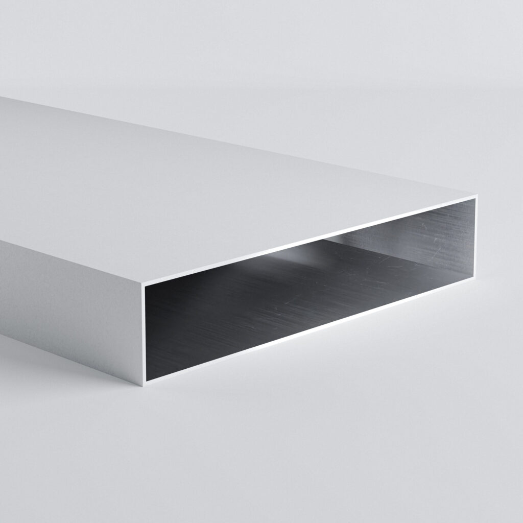 White metal rectangular bar with hollow interior
